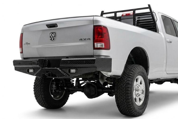 Frontier aftermarket rear bumper for Dodge Ram 2500/3500, heavy‑duty steel upgrade engineered for durability, towing strength, and rugged off‑road protection.