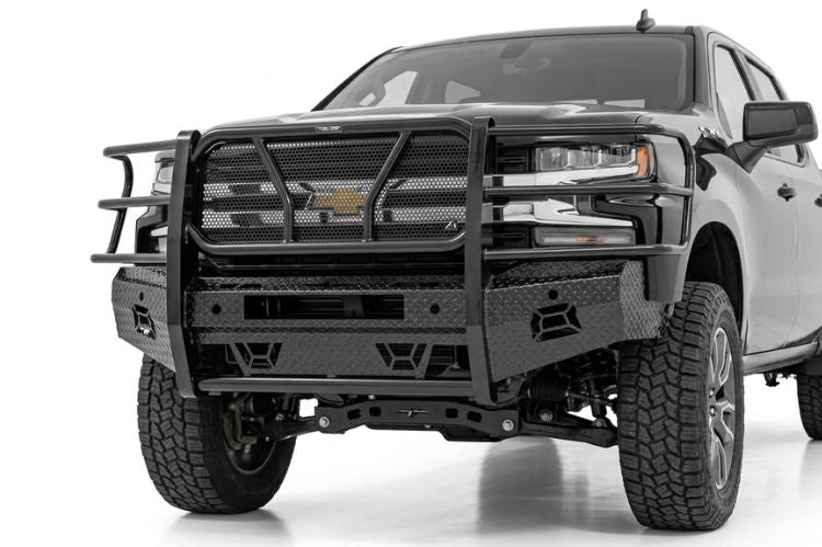 Frontier aftermarket front bumper for Chevy Silverado 1500, heavy‑duty steel upgrade built for durability, towing strength, and rugged off‑road protection.