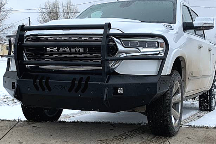 Custom steel front bumper by Throttle Down Kustoms for Ram 1500 (2019–2020)