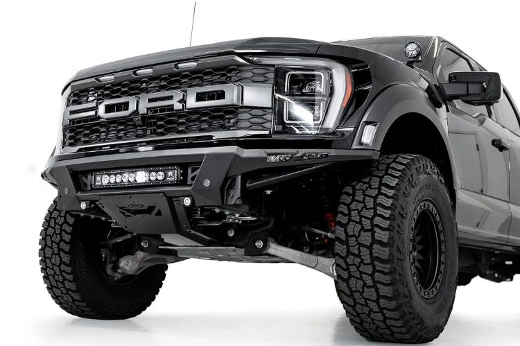 Ford Raptor with ADD Pro Bolt steel front bumper and integrated off-road lighting