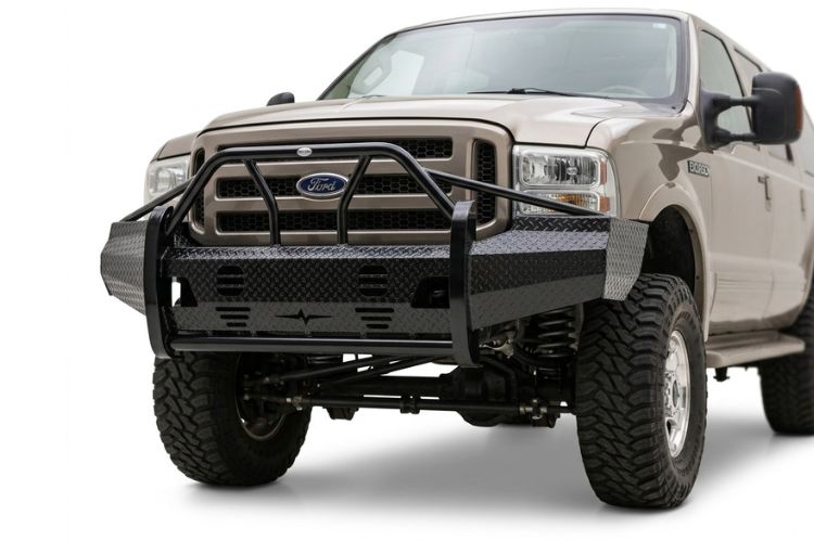 Frontier aftermarket front bumper for Ford Excursion, heavy‑duty steel upgrade engineered for durability, towing strength, and rugged off‑road protection.