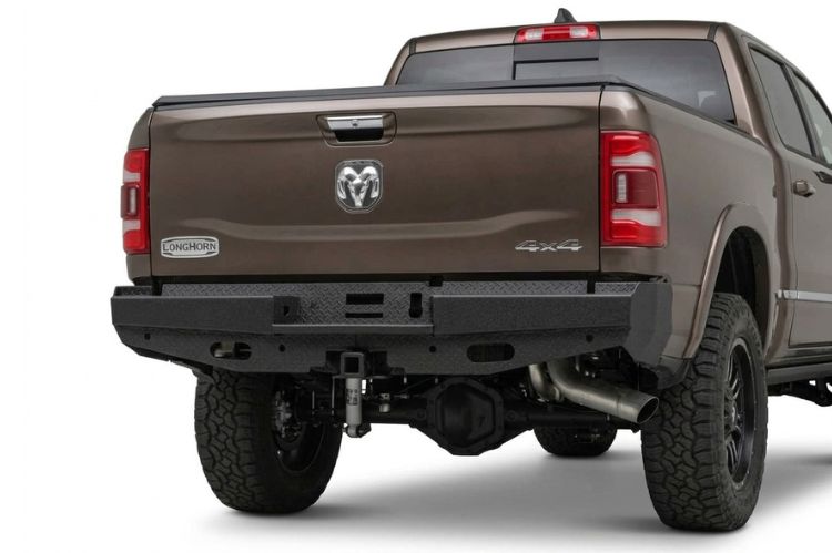Ranch Hand aftermarket rear bumper for Dodge Ram 2500/3500, heavy‑duty steel upgrade engineered for durability, towing support, and rugged off‑road protection.