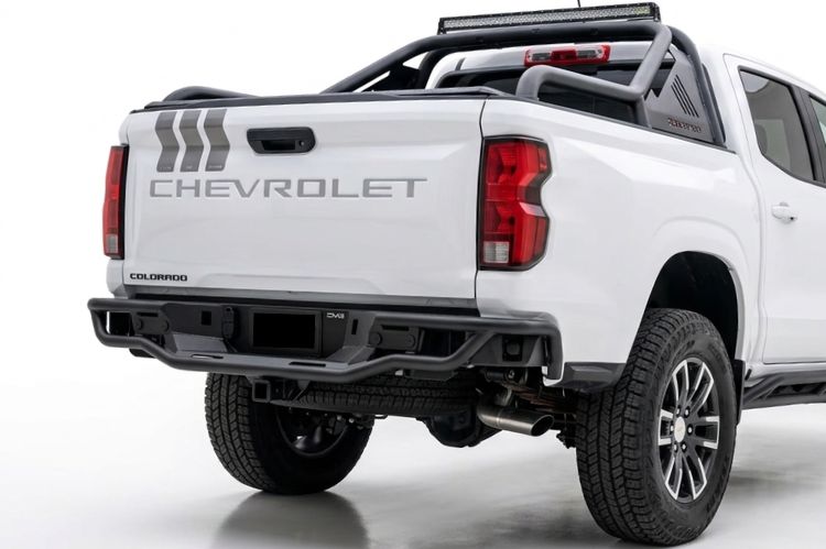 Close‑up of Chevy Colorado rear bumper detailing reinforced steel craftsmanship.