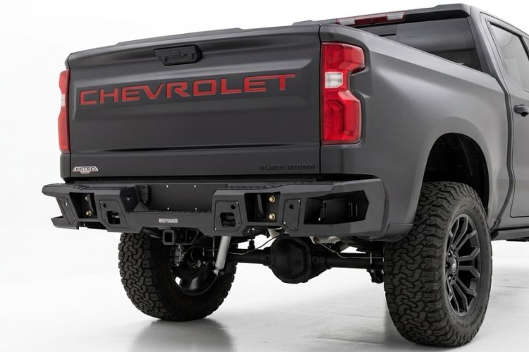 Close‑up of Chevy Silverado 1500 rear bumper detailing reinforced craftsmanship.