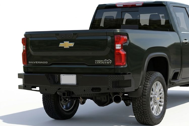 Close‑up of Chevy Silverado 2500/3500 rear bumper detailing reinforced craftsmanship.