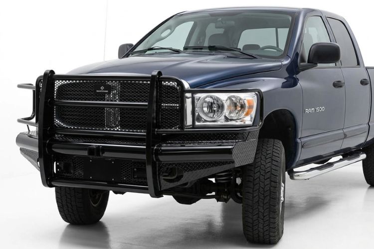 Ranch Hand heavy-duty front bumper replacement with full grille guard installed on a 2006-2009 Dodge Ram 1500 Mega Cab.