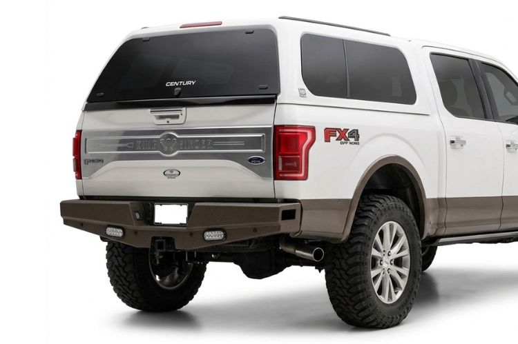 Ranch Hand aftermarket rear bumper for Ford F‑150, heavy‑duty steel upgrade engineered for durability, towing support, and rugged off‑road protection.