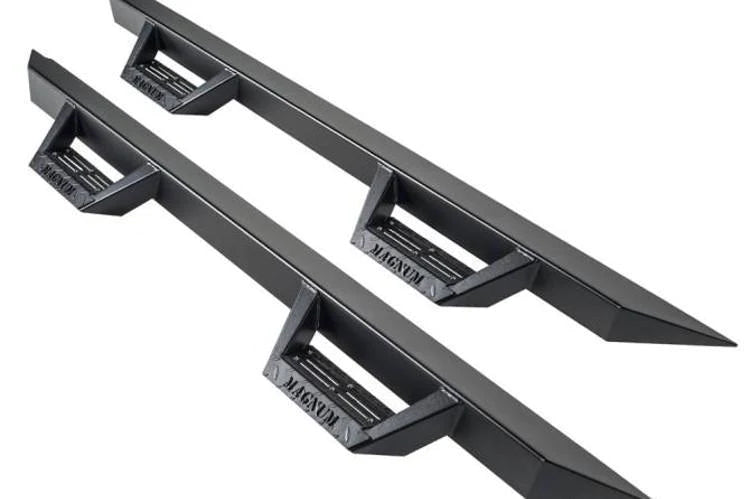 Heavy-duty nerf bars providing rugged access to truck cab