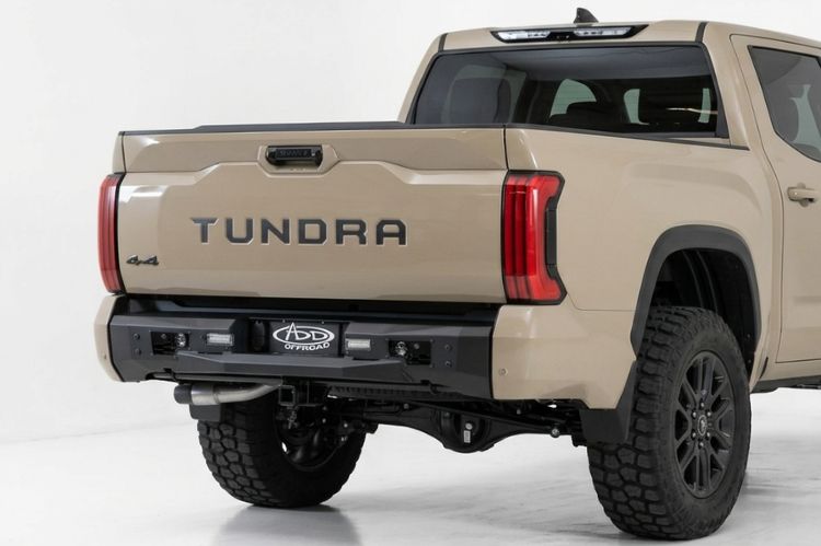 Close‑up of Toyota Tundra rear bumper detailing reinforced craftsmanship.