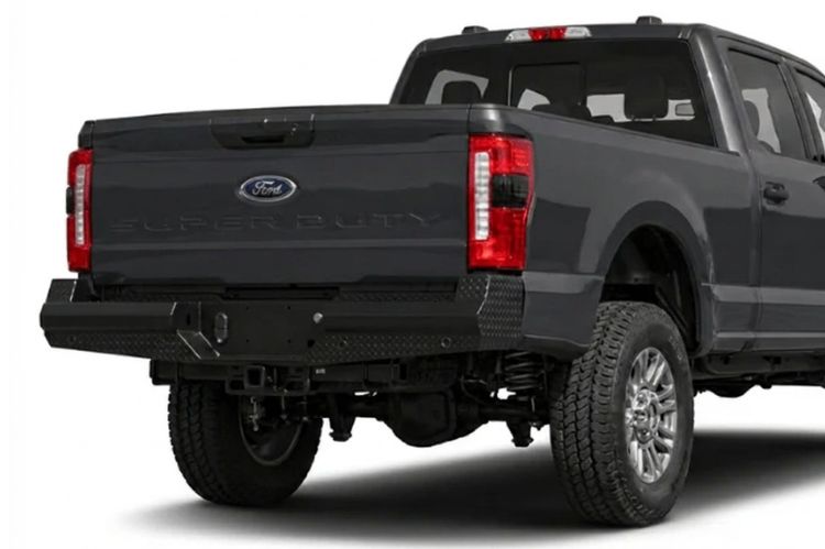 Ranch Hand aftermarket rear bumper for Ford F‑250/F‑350 Super Duty, heavy‑duty steel upgrade engineered for durability, towing support, and rugged off‑road protection.