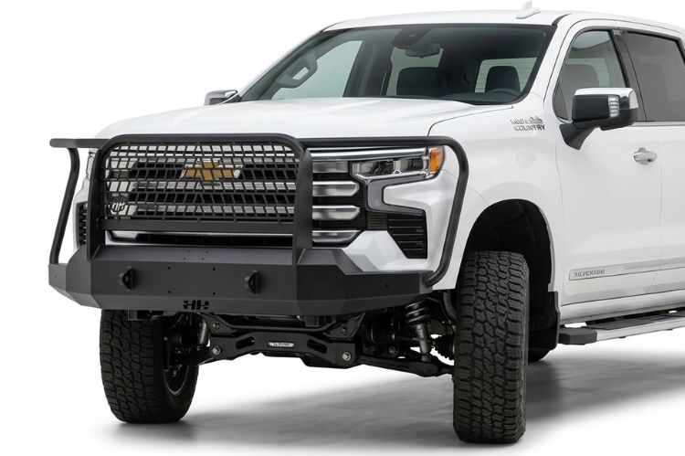 Chevy Silverado 1500 with Hammerhead steel front bumper replacement and grille guard