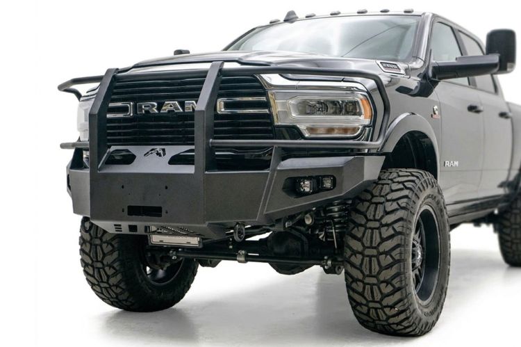 Fab Fours winch mount front bumpers featuring integrated recovery capability and rugged front-end protection
