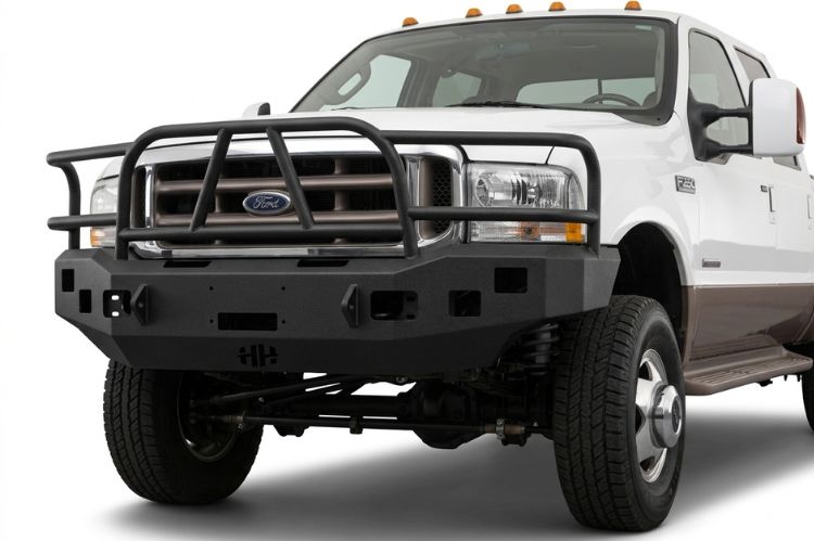 1999–2004 Ford F250/F350 Super Duty heavy‑duty front bumper, aftermarket upgrade designed for durability, towing support, and rugged off‑road protection.