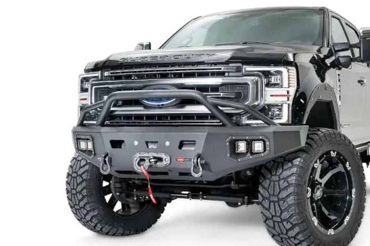 Aftermarket steel front bumper designed for Ford Super Duty F250 and F350
