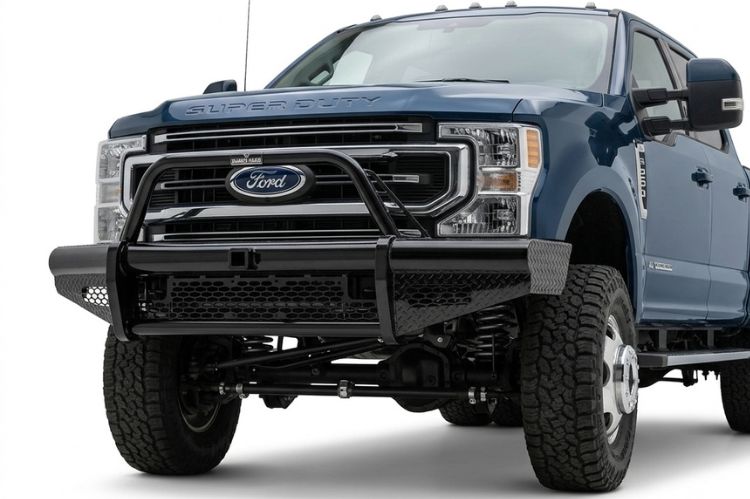 2017–2022 Ford F250/F350 Super Duty heavy‑duty front bumper, aftermarket upgrade designed for durability, towing support, and rugged off‑road protection.