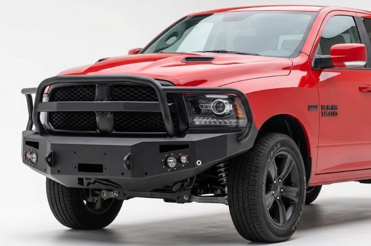Fab Fours Premium steel front bumper on Dodge Ram 1500 for heavy-duty deer protection