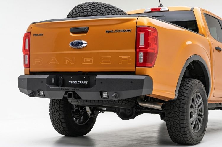 Ford Ranger truck fitted with rear bumper for enhanced protection.