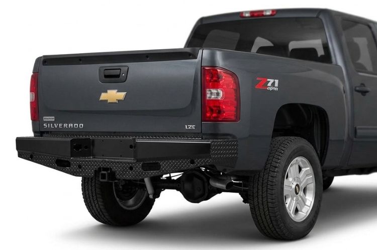 Ranch Hand aftermarket rear bumper for Chevy Silverado 1500, heavy‑duty steel upgrade designed for durability, towing support, and rugged off‑road protection.