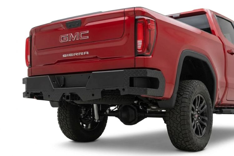 Ranch Hand aftermarket rear bumper for GMC Sierra 1500, heavy‑duty steel upgrade engineered for durability, towing support, and rugged off‑road protection.”