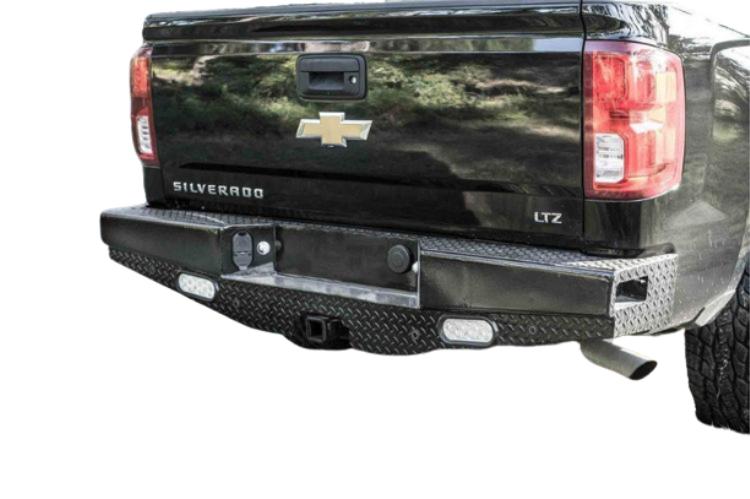 Aftermarket Ranch Hand rear bumper designed for Chevy Silverado 2500/3500 trucks