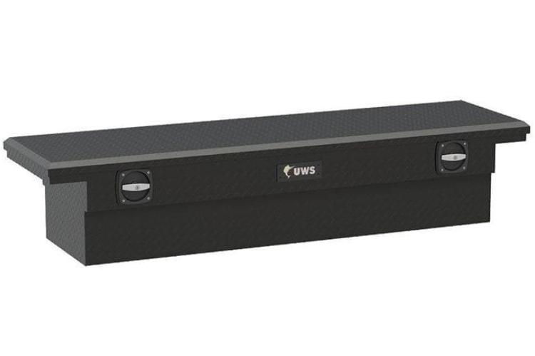 Heavy-duty crossover truck tool box for secure and weather-resistant truck bed storage.