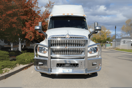Custom semi truck bumpers Ali Arc IN352BCQ for 2018-2025 International LT with grille guard and quick latch system