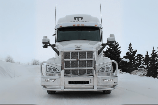 Front bumper replacement Ali Arc PB729BCQ for Peterbilt 579, custom semi truck bumper with angled design.