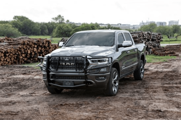 Heavy-duty ranch hand front bumper guard GGD19HBL1C with camera and sensor cutouts