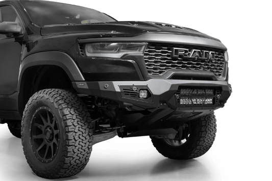 Rugged and stylish, the ADD F630012140103 Bomber front bumper upgrades your 2025 Ram 1500 RHO with heavy-duty protection and off-road performance