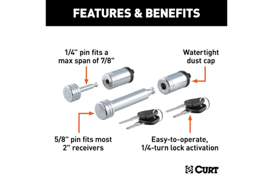 Curt Receiver Lock 23526, a durable trailer hitch lock and hitch receiver lock designed to secure your trailer and prevent theft during towing.