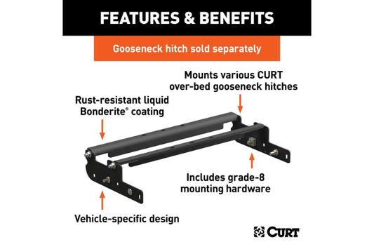 CURT 61332 Over-Bed Gooseneck Installation Bracket for 2005–2015 Ford F350 Super Duty, heavy-duty towing mount for secure and reliable hauling