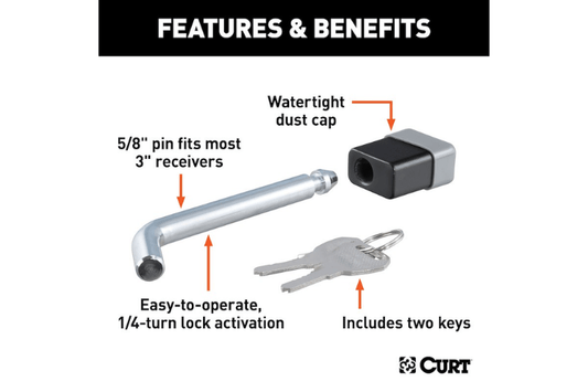 Curt Receiver Lock 23021, a durable trailer hitch lock and hitch receiver lock designed to secure your trailer and prevent theft during towing.