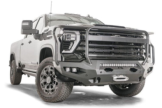 Fab Fours CH24-X6150-1 full guard front bumper for 2024 Silverado HD, winch-compatible and built tough for extreme off-road conditions