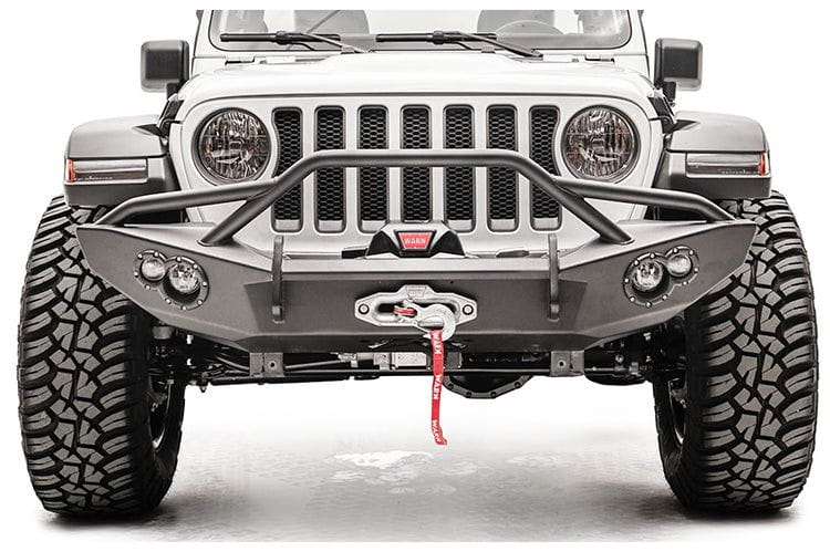 Fab Fours JL18-B4652-1 Lifestyle front bumper winch-ready with pre-runner guard on 2020-2025 Jeep Gladiator, rugged off-road bumper with pre-runner guard and winch mount capability