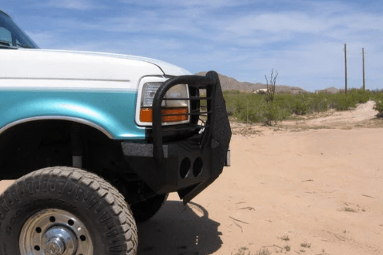 Iron Bull Front Bumper #1 for 1992–1997 Ford F250/F350 Super Duty, featuring a heavy-duty and custom Ford bumper designed for superior protection and rugged off-road performance