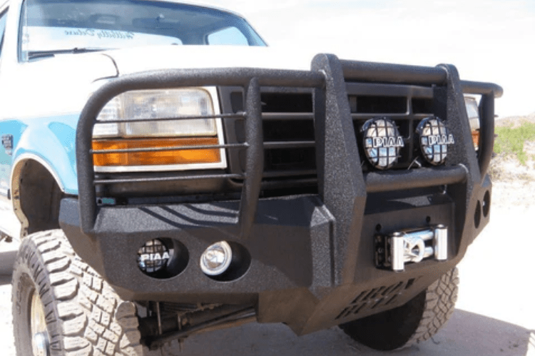 Iron Bull Front Bumper #1 for 1992–1997 Ford F250/F350 Super Duty, featuring a heavy-duty and custom Ford bumper designed for superior protection and rugged off-road performance