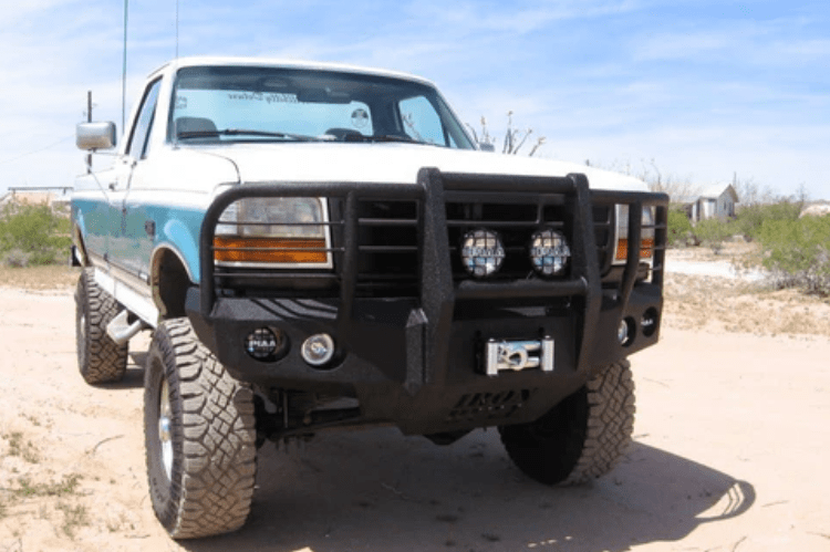 Iron Bull Front Bumper #1 for 1992–1997 Ford F250/F350 Super Duty, featuring a heavy-duty and custom Ford bumper designed for superior protection and rugged off-road performance