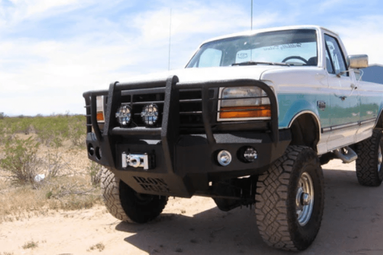 Iron Bull Front Bumper #1 for 1992–1997 Ford F250/F350 Super Duty, featuring a heavy-duty and custom Ford bumper designed for superior protection and rugged off-road performance