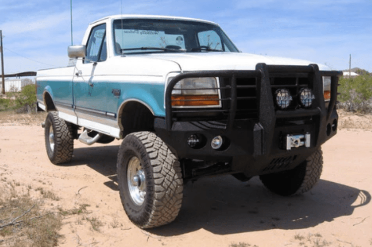 Iron Bull Front Bumper #1 for 1992–1997 Ford F250/F350 Super Duty, featuring a heavy-duty and custom Ford bumper designed for superior protection and rugged off-road performance