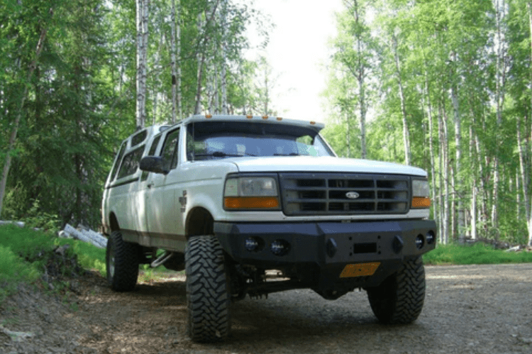 Iron Bull Front Bumper #1 for 1992–1997 Ford F250/F350 Super Duty, featuring a heavy-duty and custom Ford bumper designed for superior protection and rugged off-road performance
