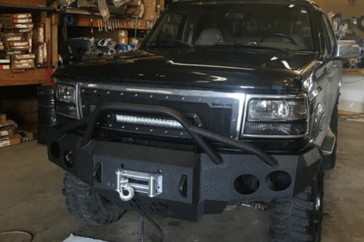 Iron Bull Front Bumper #1 for 1992–1997 Ford F250/F350 Super Duty, featuring a heavy-duty and custom Ford bumper designed for superior protection and rugged off-road performance