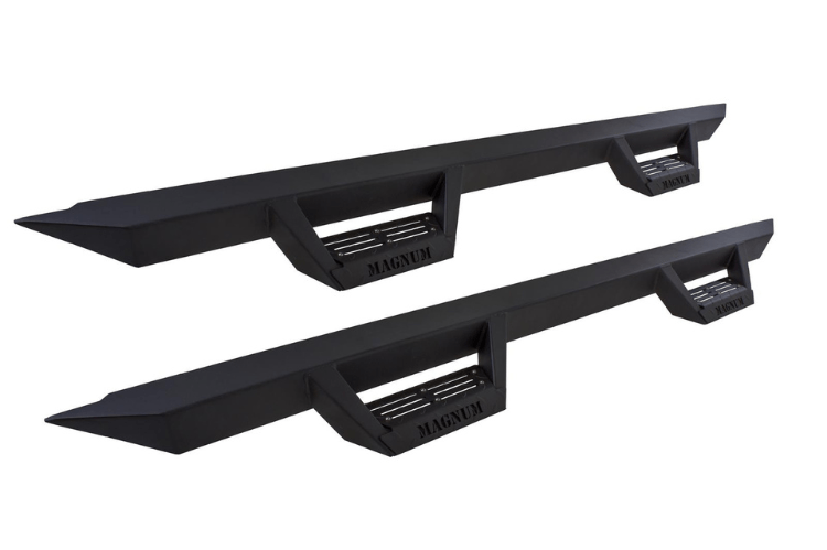 Magnum Raptor Series RTS80TY RT Steps for Toyota Tundra 2007-2018 Crew Max – rugged black side steps with textured non-slip pads for secure footing and a bold off-road look.
