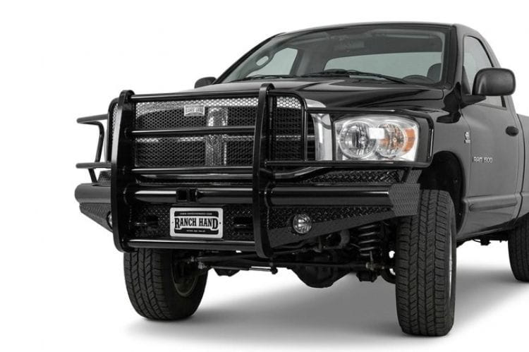Ranch Hand FBD061BLR Legend Series Front Bumper for 2006-2009 Dodge Ram 2500/3500 & 1500 Mega Cab – heavy-duty black steel bumper with grille guard.