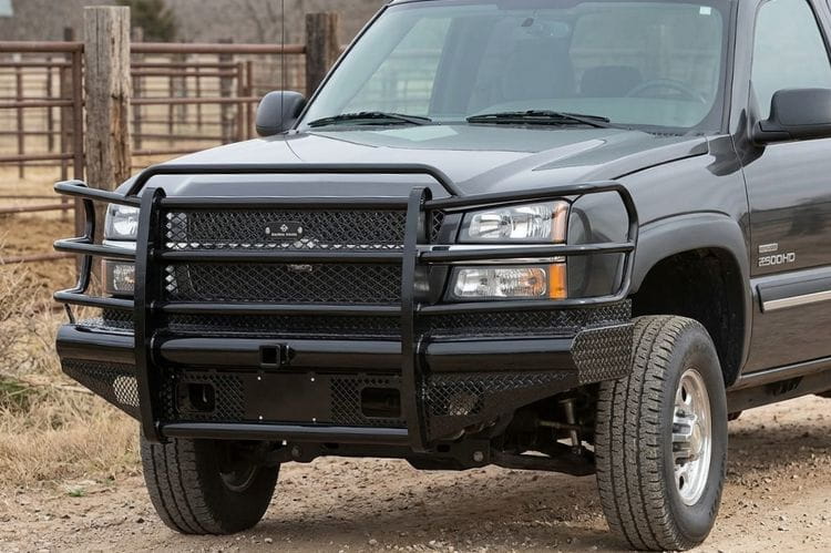 Ranch Hand FBC031BLR front bumper for 2003–2007 Chevy Silverado 2500HD and 3500 Classic trucks on a dirt road