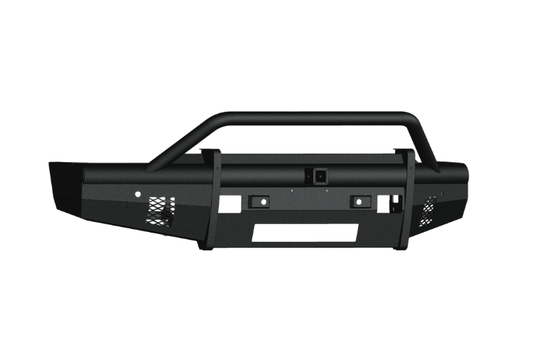 Road Armor Vaquero 3242VF24B Textured Black Front Bumper with Pre-runner Guard and 2" Receiver for 2024-2025 Chevy Silverado 2500/3500.