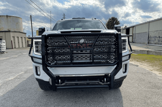 Steelcraft 50-0465C Grille Guard for GMC Sierra 2500/3500 HD 2020-2025, the ultimate truck grille protector with a semi-gloss black finish and heavy-duty construction