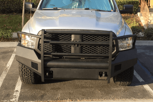 Fab Fours DR13-R2960-1 Dodge Ram 1500 2013-2018 Black Steel Elite Front Bumper Full Guard with Tow Hooks