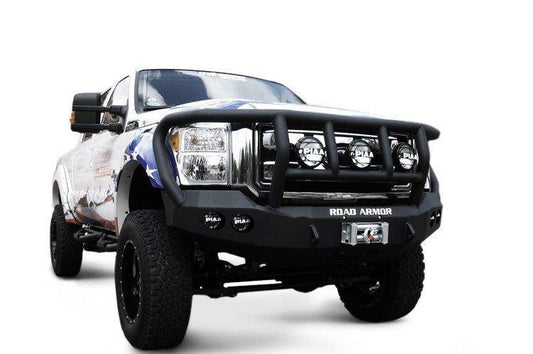 Road Armor 611R2B 2011-2016 Ford F250/F350/F450 Superduty Front Bumper, Black Finish, Titan II Guard, Stealth Series, Square Fog Light Hole, Winch-Ready