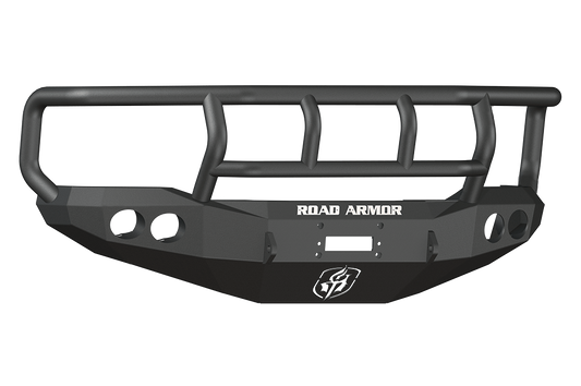 Road Armor 66002B 1999-2004 Ford F250/F350/F450 Superduty, Ford Excursion Front Bumper, Black Finish, Titan II Guard, Stealth Series, Round Fog Light Hole, Winch-Ready