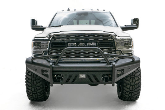 Fab Fours DR19-Q4462-1 Dodge Ram 2500/3500 (New Body Style) 2019-2024 Black Steel Elite Front Bumper with Pre-Runner Guard